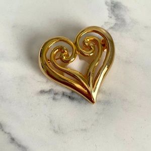 Vintage Golden Heart Swirl Brooch